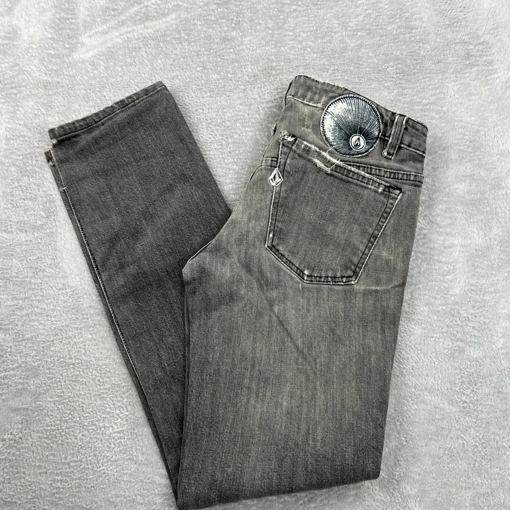Volcom Slim Straight Jeans Size 28 Grey Distressed Skate Grunge Y2K Streetwear